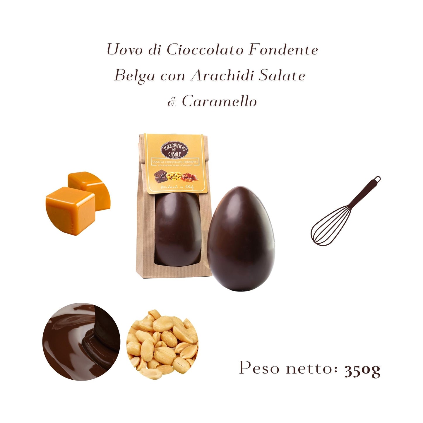Uovo di Pasqua al Cioccolato Fondente Belga con Arachidi Salate e Caramello, 350g